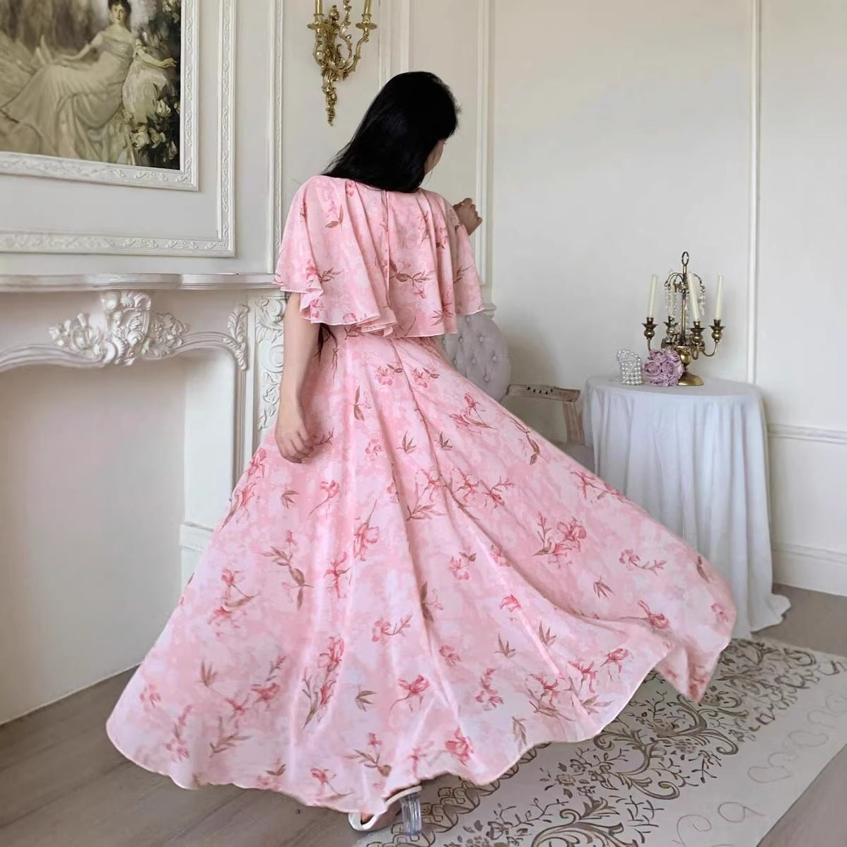 Pink Floral Chiffon Dress – Breezy Summer Womens Dress