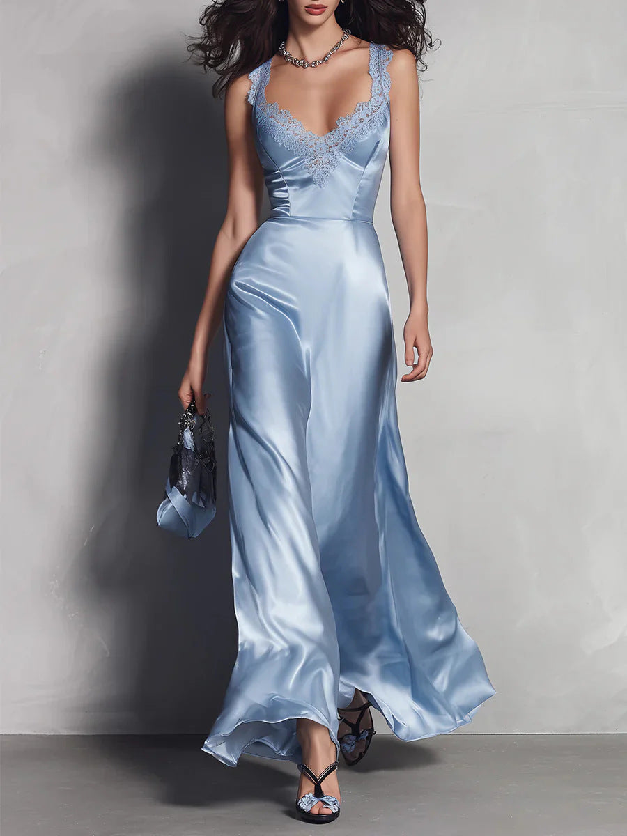 Femme Sleeveless V-Neck Evening Gown – Elegant Maxi Dress