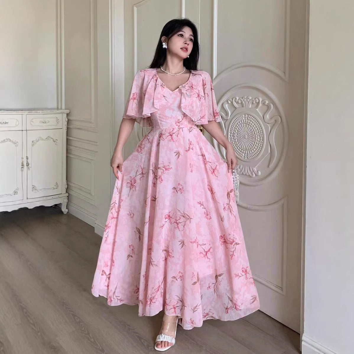 Pink Floral Chiffon Dress – Breezy Summer Womens Dress