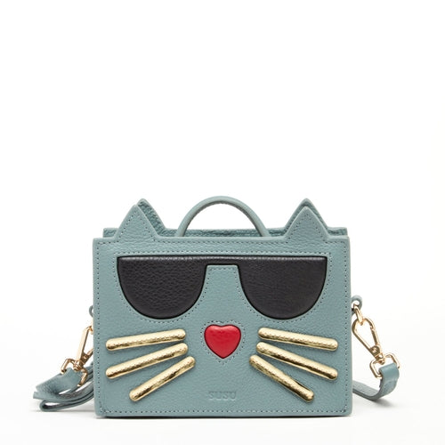 Cat Leather Crossbody – Mineral Blue | Genuine Leather