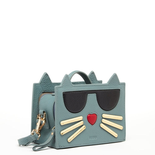 Cat Leather Crossbody – Mineral Blue | Genuine Leather