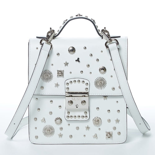 Amethyst Mnemosyne Convertible Leather Backpack – White