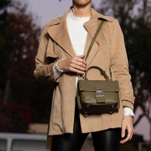 Amethyst Mnemosyne Italian Leather Convertible Backpack – Olive