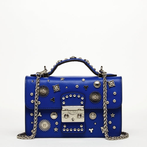 Studded Leather Crossbody – Royal Blue | Genuine Leather