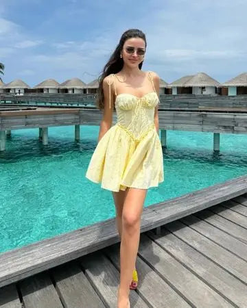 Sunburst Embroidery Sling Mini Dress