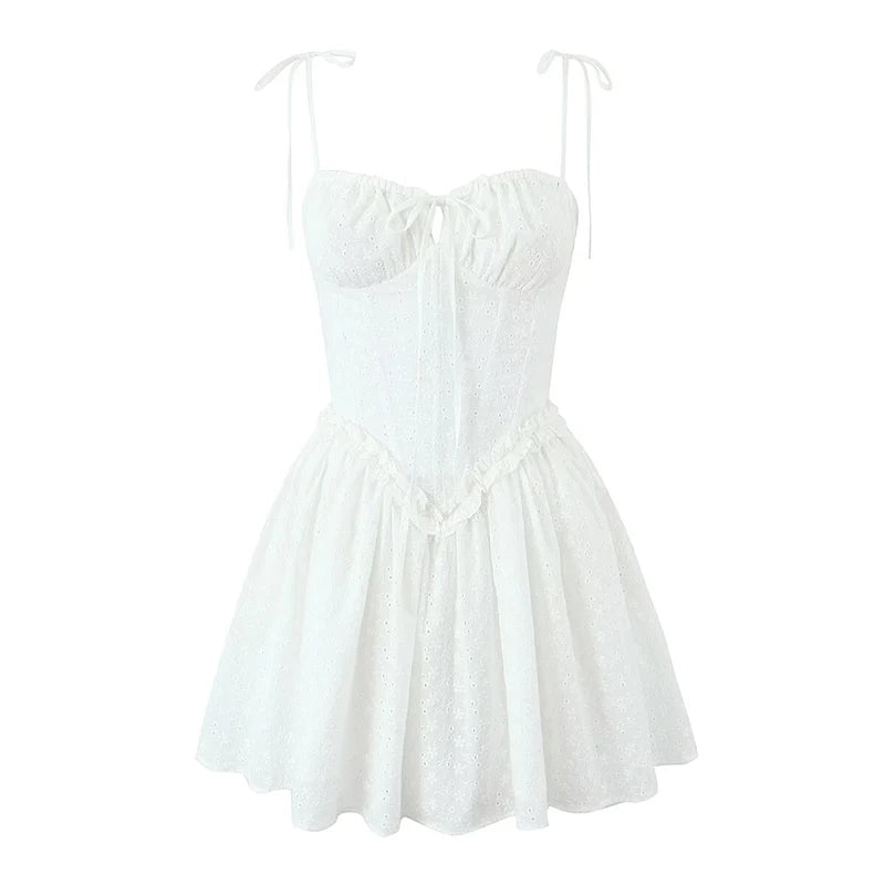 Sunburst Embroidery Sling Mini Dress