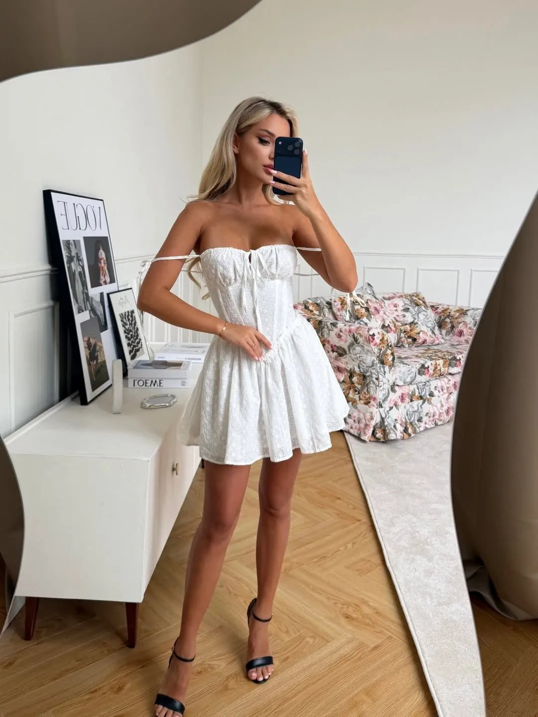 Sunburst Embroidery Sling Mini Dress