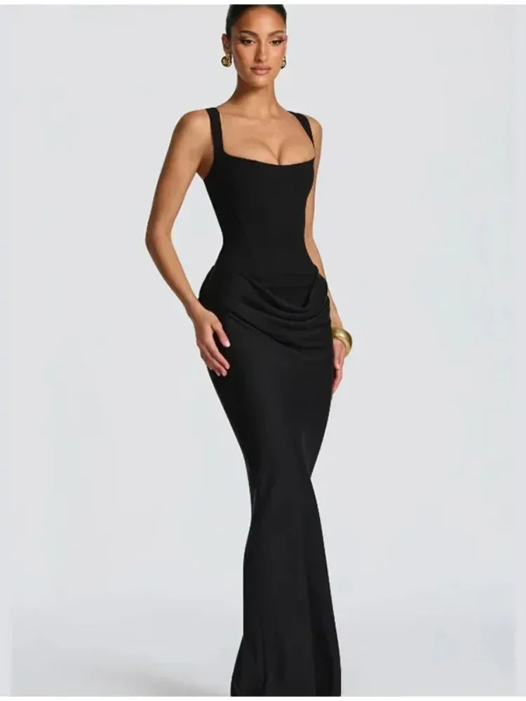 Elegance Maxi Gown - Square Neck Pleated