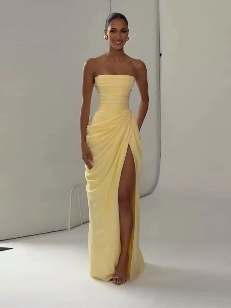 Bare Luxe Pleated Strapless Dress