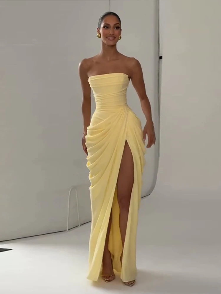 Bare Luxe Pleated Strapless Dress