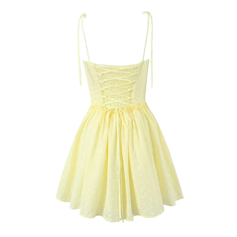 Sunburst Embroidery Sling Mini Dress