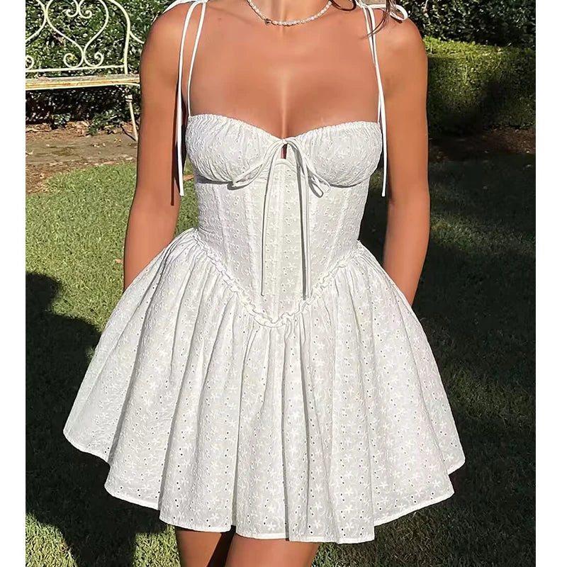 Sunburst Embroidery Sling Mini Dress
