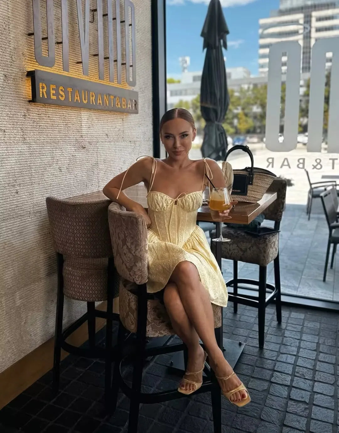 Sunburst Embroidery Sling Mini Dress