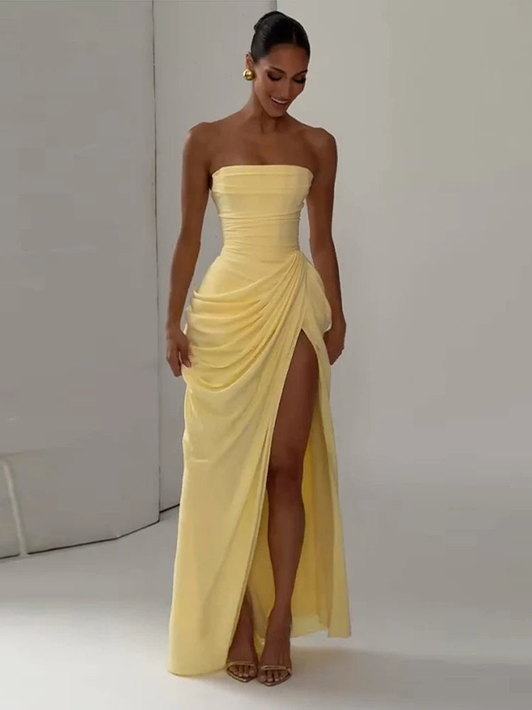 Bare Luxe Pleated Strapless Dress