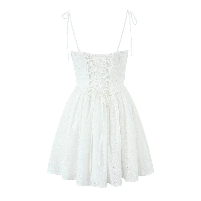 Sunburst Embroidery Sling Mini Dress