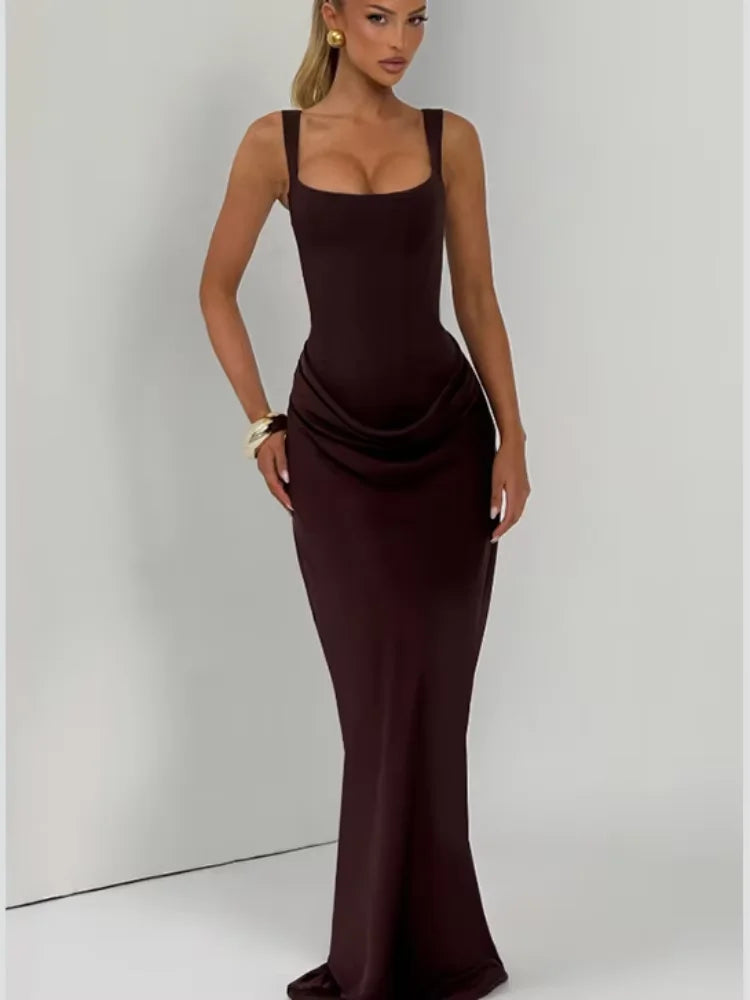 Elegance Maxi Gown - Square Neck Pleated