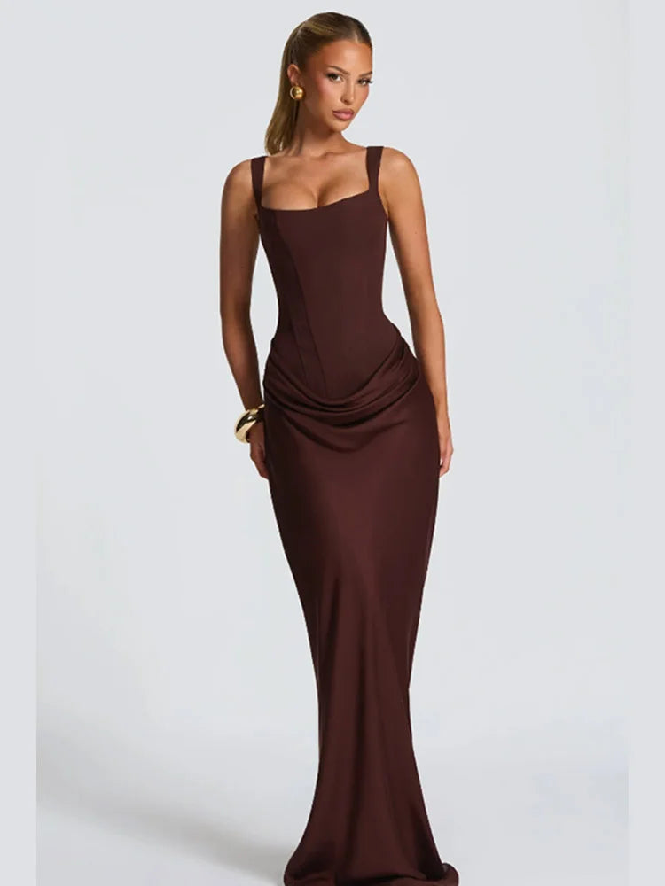 Elegance Maxi Gown - Square Neck Pleated