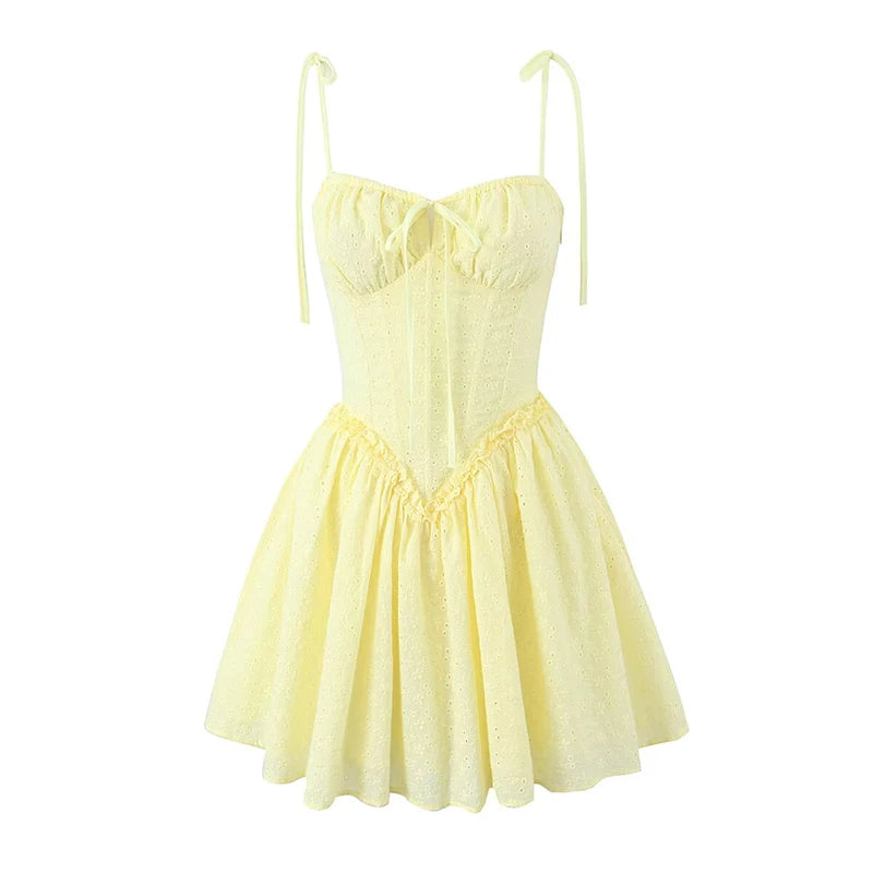 Sunburst Embroidery Sling Mini Dress