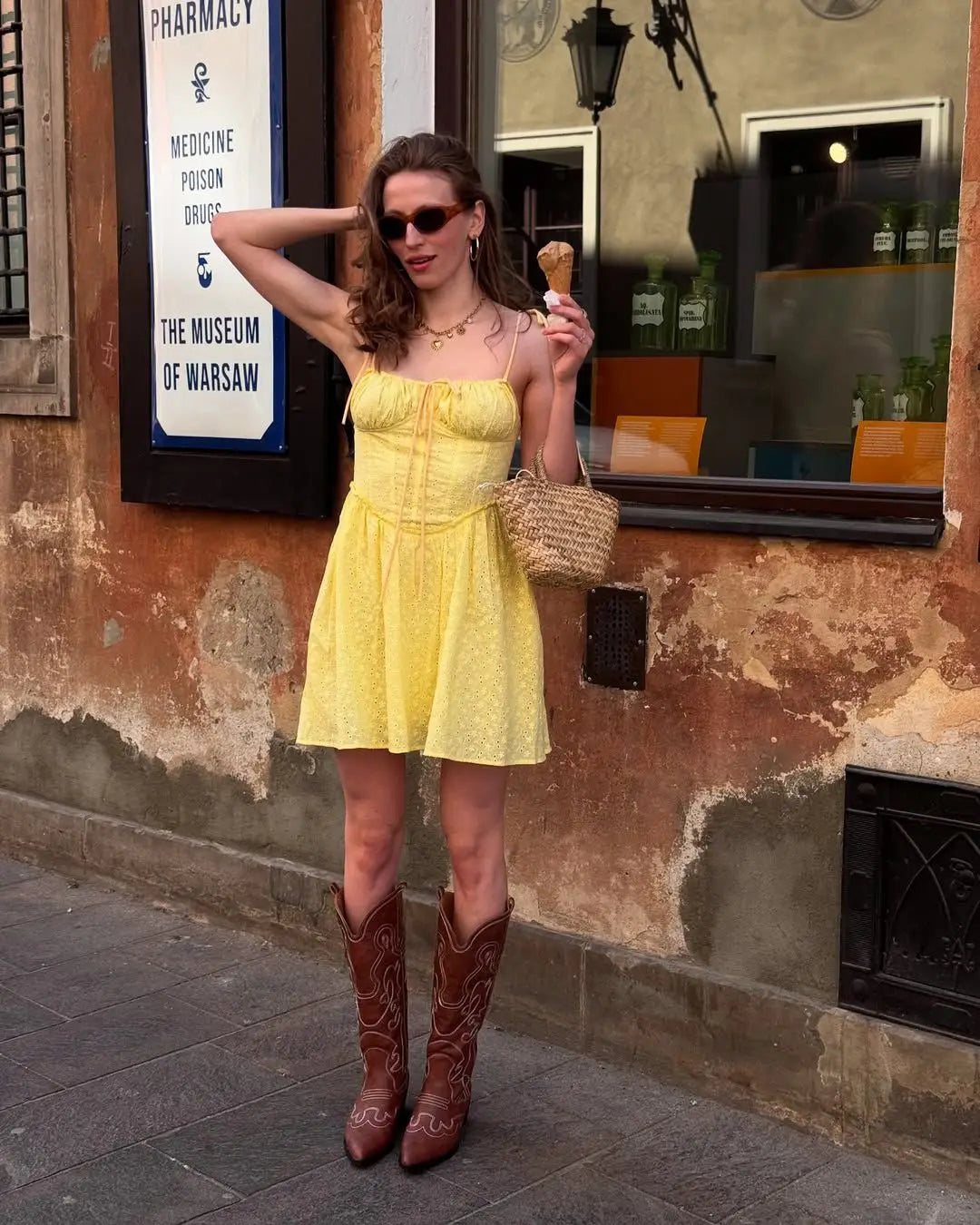 Sunburst Embroidery Sling Mini Dress
