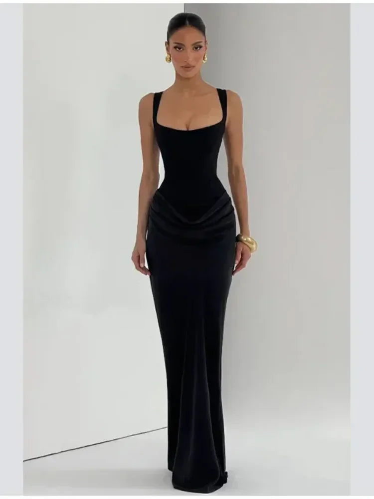 Elegance Maxi Gown - Square Neck Pleated