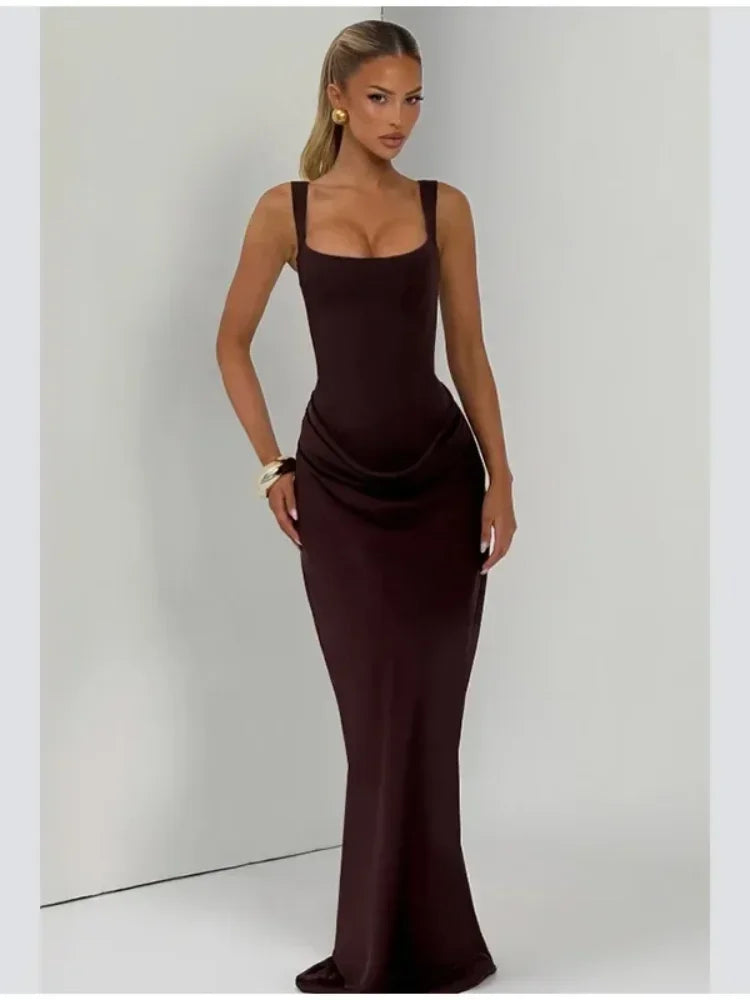 Elegance Maxi Gown - Square Neck Pleated