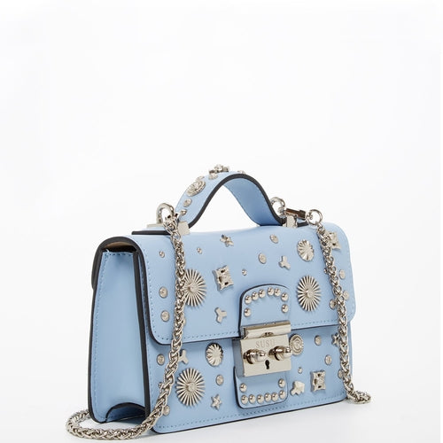 Amethyst Mnemosyne Studded Mini Crossbody – Sky Blue Leather Bag