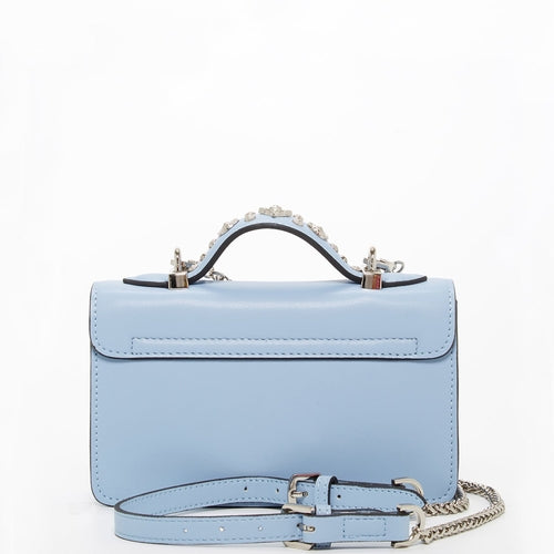 Amethyst Mnemosyne Studded Mini Crossbody – Sky Blue Leather Bag