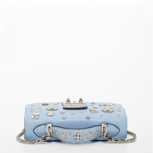 Amethyst Mnemosyne Studded Mini Crossbody – Sky Blue Leather Bag