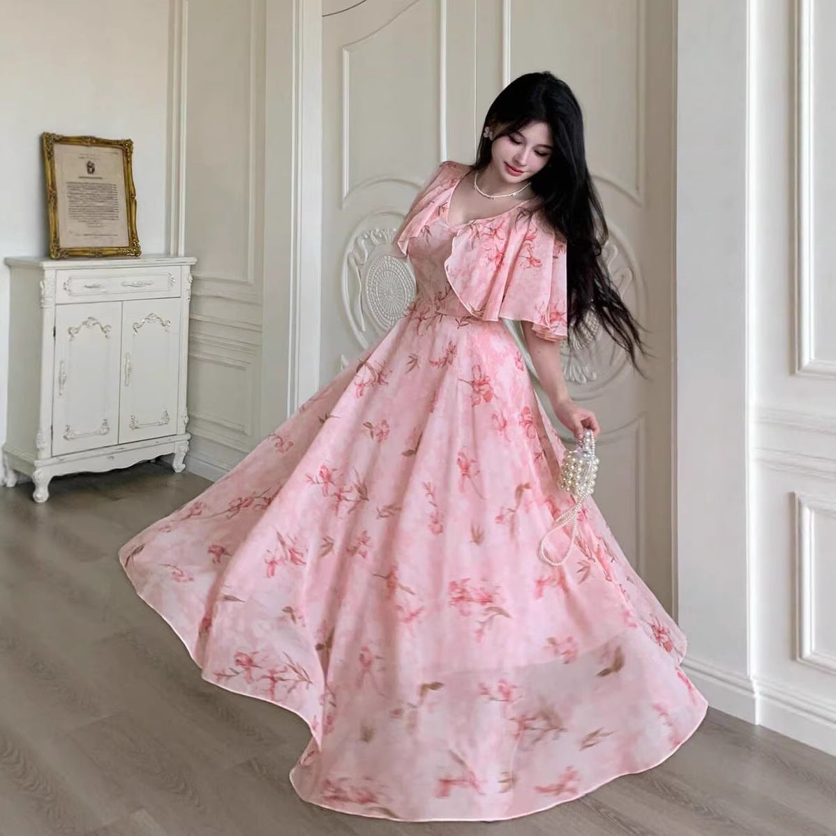 Pink Floral Chiffon Dress – Breezy Summer Womens Dress