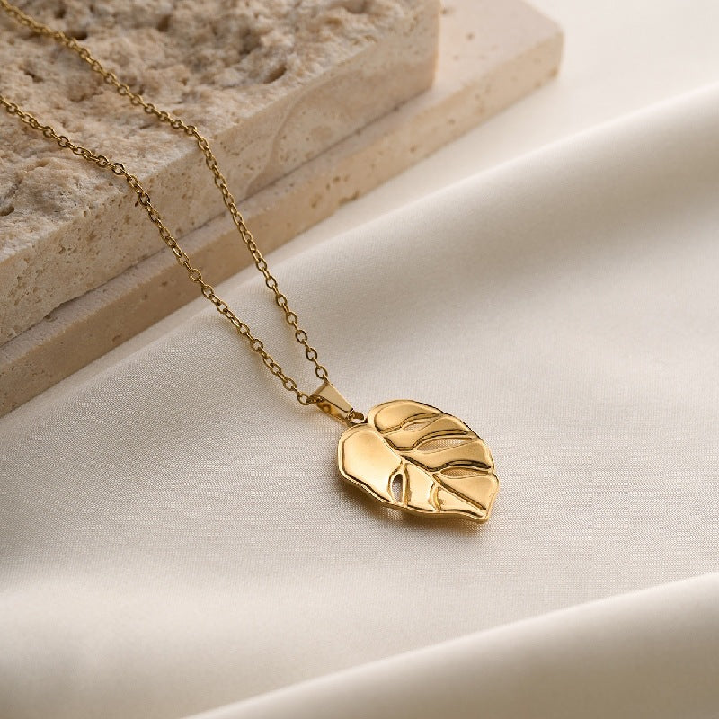 Gold Leaf Pendant Necklace – 18K Gold Plated Stainless Steel