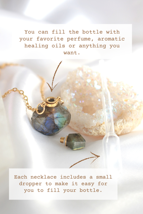 Crystal Bottle Necklace – 24K Gold Healing Stone Aromatherapy Pendant