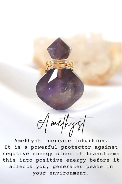 Crystal Bottle Necklace – 24K Gold Healing Stone Aromatherapy Pendant
