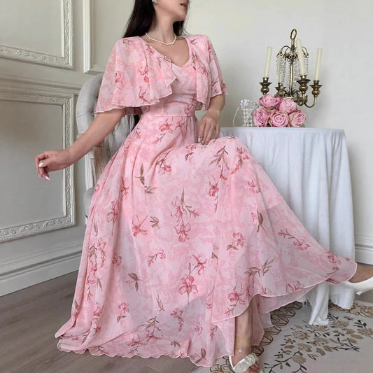 Pink Floral Chiffon Dress – Breezy Summer Womens Dress
