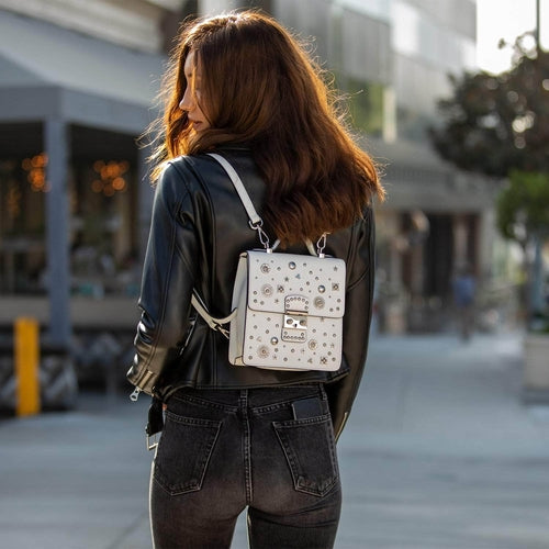 Amethyst Mnemosyne Convertible Leather Backpack – White