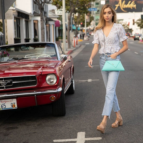Leather Clutch Bag Turquoise Evening Purse Unique Women's Handbag